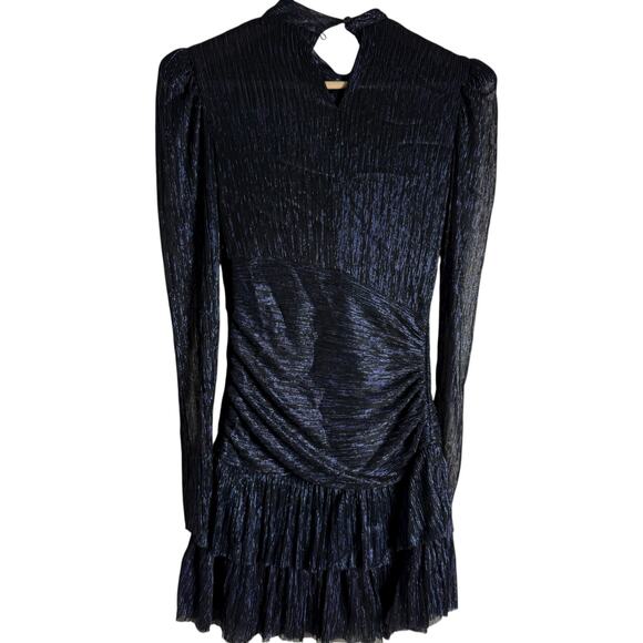 Sabina Musayev Brenda Navy Blue Metallic Long Sleeve Mock Neck Mini Dress Small - Picture 11 of 12